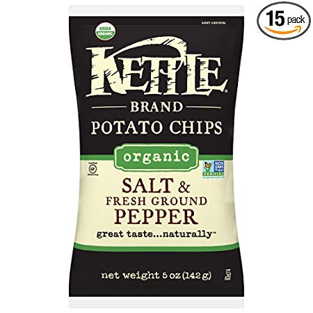 Kettle Brand Potato Chips, Organic Salt & Fresh Ground Black Pepper, 5 Ounce Bags (Pack of 15)