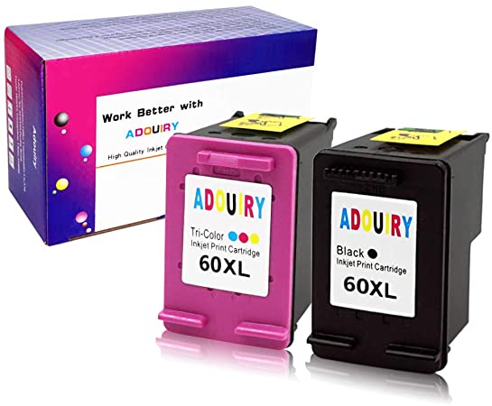 Adouiry Remanufactured Ink Cartridge Replacement for HP 60XL 60 XL CC641WN CC644WN, Deskjet F4480 F2480 F4280 D1660 D2530 Envy 100 110 High Yield Combo Pack(1 Black, 1 Tri-Color; 2 Pack)