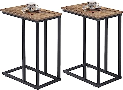 VECELO C Shaped End Side Table for Sofa Couch and Bed Snack TV Tray for Living Room Bedroom, Set of 2, Gray