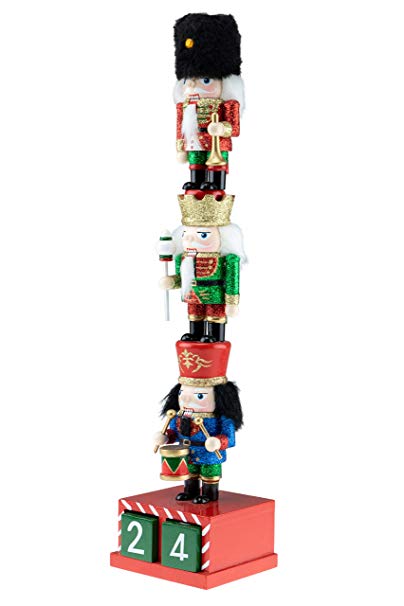 Clever Creations Wooden Stacked Chubby Nuctrackers with Countdown Calendar | Three Traditional Unique Mini Nutcrackers Stacked | Festive Christmas Decor | 14" Tall Great for Any Holiday Collection