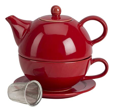 Omniware 1500125 5 Piece Tea For One Teapot Set with An Infuser, Red