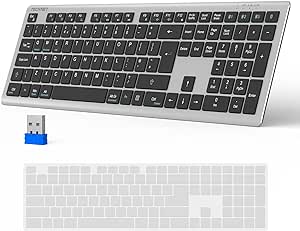 TECKNET Wireless Keyboard, Rechargeable 2.4GHz USB Bluetooth Keyboard for 4 Multi Devices, Ultra Slim Full Size UK Layout Keyboards for Computer, Laptop, Tablet, Smart TV, Phone