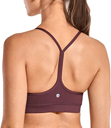 CRZ YOGA Brushed Low Impact Strappy Sports Bra for Women Y Racer Back Spaghetti Strap Yoga Bra Tops with Removable Pads