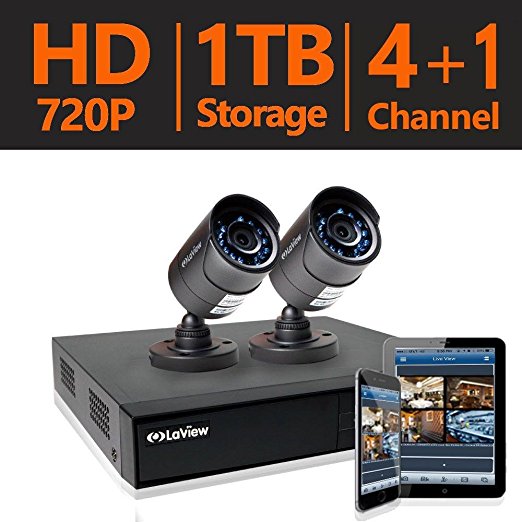LaView 2 HD 720P Security Camera System, 4 Channel HD-TVI Analog CCTV Video DVR System w/ 1TB HDD & 2 Bullet 720P Cameras