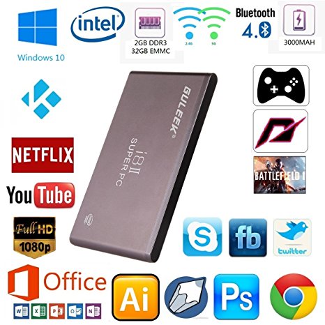 Guleek I8ii Pocket Wintel Mini Pc Desktop Computer Tv Box Windows10 Xbmc Media Player with Metal Case Intel Atom Z3735f Quad-core Cpu 2gb Ddr3 32gb Emmc 2.4&5.8ghz Wifi Bluetooth 4.0 Built-in Battery