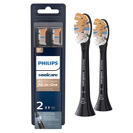 Philips Sonicare A3 Premium All-in-One Toothbrush Head, HX9092/95, 2-pk, Black