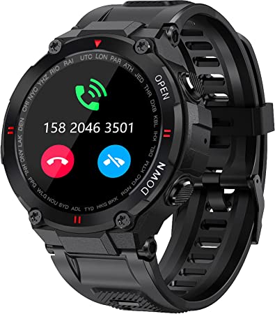 Military Smart Watch for Men Outdoor Waterproof Tactical Smartwatch Bluetooth Dail Calls Speaker 1.3'' HD Touch Screen Fitness Tracker Watch Compatible with iPhone Samsung