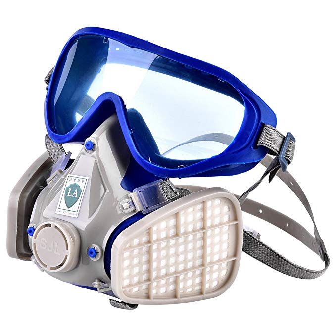 Anti-Dust Full Face Protective Safety Mask, Industrial Chemical Gas Respirator with Glasses Goggles