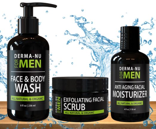 All-In-One Anti Aging Daily Skincare Set for Men - Gentleman's Grooming Kit - Unclogs Pores, Fights Acne and for Ingrown Hair Prevention - 3 Piece Set