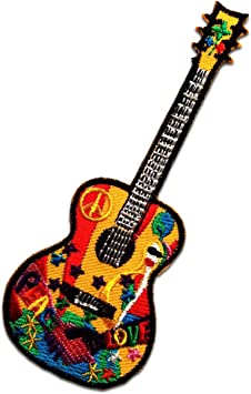 MagiDeal Peace Guitar Hippie Guitar Music Lovers Patch ‘’ 5 x 12,8 cm ‘’ - Embroidered Iron On Patches Sew On Patches Embroidery Applikations Applique