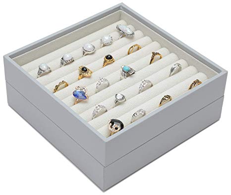 Magic Stackable Jewelry Trays Closet Dresser Drawer Organizer for Rings, Cuff Links, Storage Display Showcase Holder Box, Set of 2
