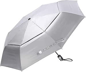 G4Free 42/46 Inch Travel Folding Umbrella Windproof Compact UPF 50  UV Protection Double Canopy Silver Coating Sun Rain Umbrella