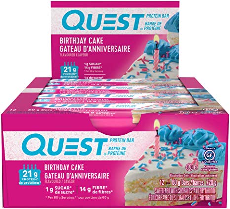 Quest Nutrition Birthday Cake Protein Bar, High Protein, Low Carb, Gluten Free, Keto Friendly, 12 Count