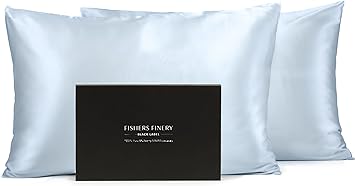 Fishers Finery 30mm 100% Pure Mulberry Silk Pillowcase Set, Good Housekeeping Quality Tested (Blue, Queen, 2 Pack)