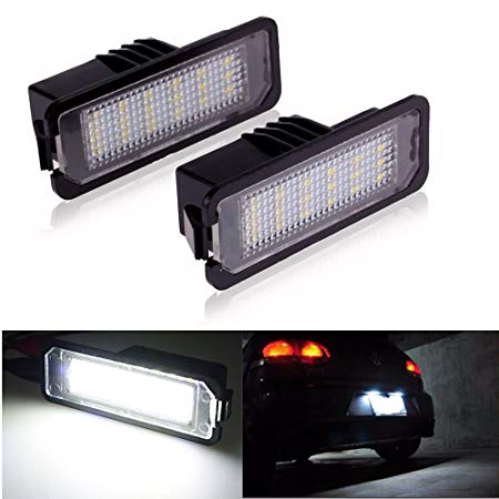 2pcs Car License Plate Light for Volkswagen VW Golf GTI CC Eos Scirocco Beetle Phaeton Rabbit Passat Error Free 3W 18 Led White Rear License Tag Lights Rear Number Plate Lamp Direct Replacement
