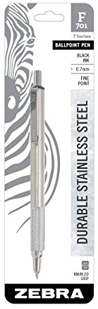 Zebra F-701 Ballpoint Stainless Steel Retractable Pen, Fine Point, 0.7mm, Black Ink, 1-Count