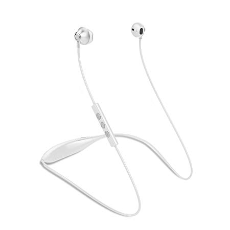 Best Music Bluetooth Headphones Wireless Sport Earphones Lightweight Magnetic Earbuds Sweatproof in Ear Earphones with Built-in Mic 10 Hrs Playtime Music Bluetooth Headphones for Running(White&Silver)