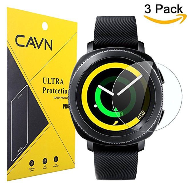 CAVN 3 Pcs Samsung Gear Sport / Gear S2 Screen Protector Tempered Glass Waterproof and Full Coverage Screen Protector for Gear Sport / Gear S2 Smart Watch [9H Hardness] [No-Bubble] [Crystal Clear]