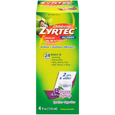 Children's Zyrtec Allergy Syrup, Sugar Free Grape - 4 fl oz (Pack of 4)