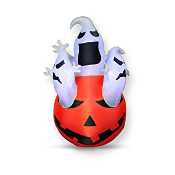 DAMGOO 6Ft Halloween Inflatable Decoration Ghost & Pumpkin 3 Ghosts Break Out from Pumpkin Decorations Inflatables for Lawn Garden Home Party Indoor Outdoor