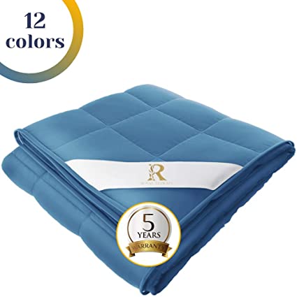 Royal Therapy Weighted Blanket 100% Calming Cotton Blanket with Glass Beads (80"x87" 30lbs, New York Blue)