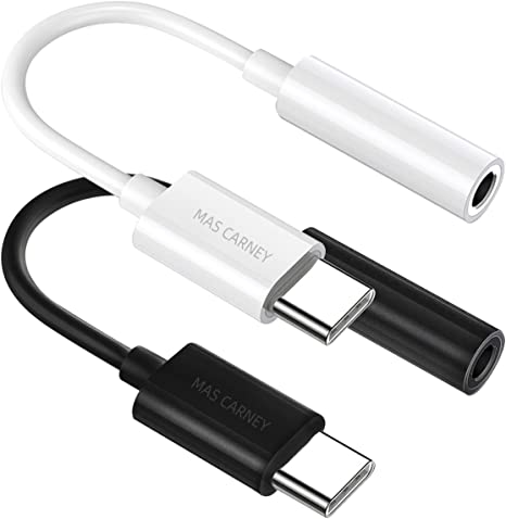 MAS CARNEY (2Pack, Black   White) USB Type C to 3.5mm Female Aux Adapter, HiFi Audio Headphones Jack, Compatible with Huawei Google Pixel Mi Moto Z iPad Pro MacBook
