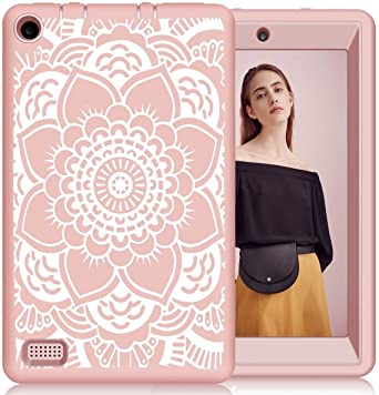 Hocase Fire 7 2017 Case Shockproof Anti-Scratch Hybrid Dual Layer Silicone Bumper Protective Case with Cute Mandala Flower for All-New Fire 7 Tablet (7th Generation, 2017 Release) - Rose Gold