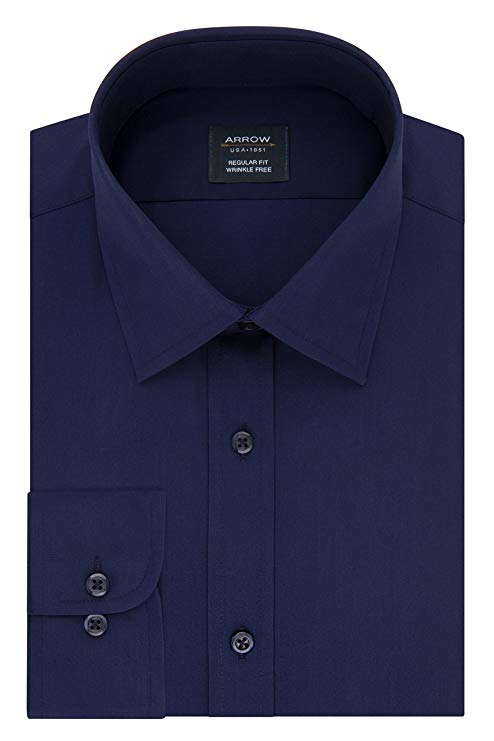 Arrow 1851 Men's Dress Shirt Poplin Regular Fit Spread Collar