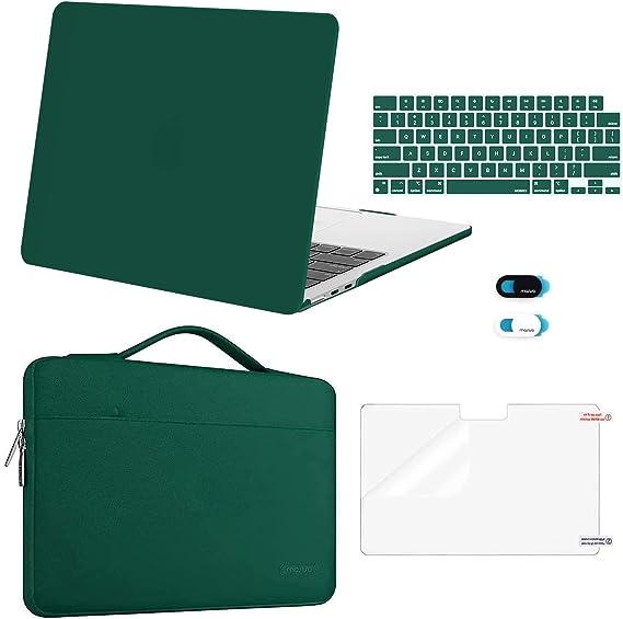 MOSISO Compatible with MacBook Air 13.6 inch Case 2022 2023 Release A2681 with M2 Chip Touch ID, Plastic Hard Shell Case&Carrying Sleeve Bag&Keyboard Cover&Webcam Cover&Screen Protector, Peacock Green