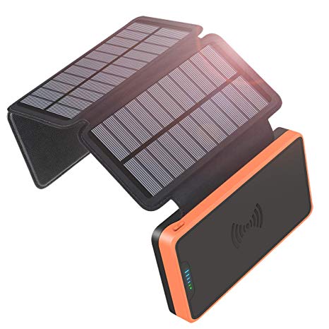 Solar Charger, Wireless Portable Power Bank, SOARAISE 20000mAh  with 3 Solar Panels Waterproof Battery Pack for iPhone, ipad, Samsung, Smart Phones and etc