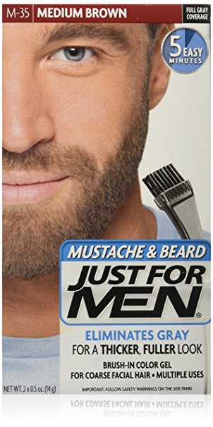Just For Men Brush-In Color Mustache & Beard Kit, Medium Brown, M-35