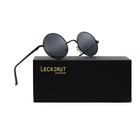 Leckirut Women Men Small Retro Lennon Inspired Style Polarized Sunglasses Mirrored Lens Circle Glasses