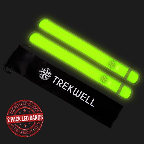Trekwell 2 LED Slap Bands, Glow Bracelet, High Visibility Running Armband Includes Batteries, Glow In The Dark