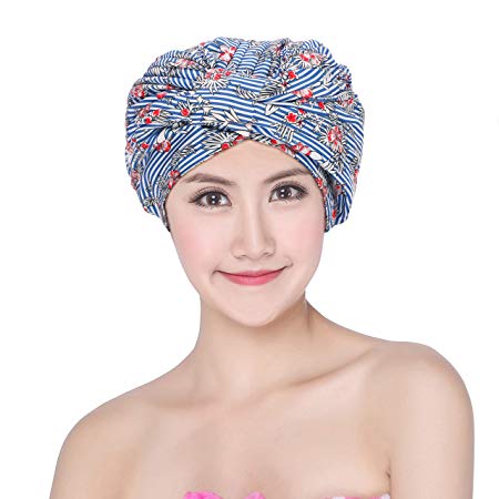 Women Shower Cap Waterproof Wide Band Sleep Bonnet Cap Reusable Shower Hats