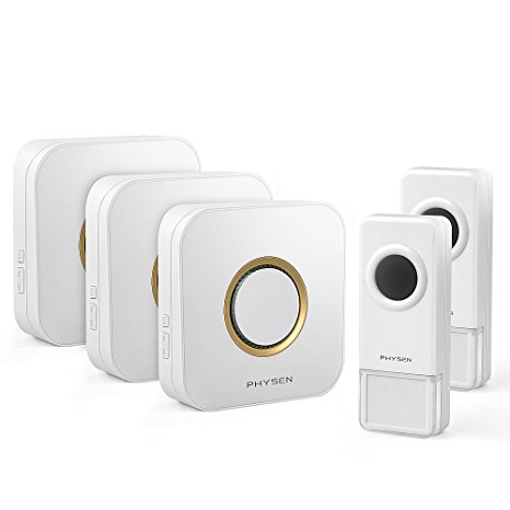 Physen Model B9 Waterproof Wireless Doorbell,Operating Range at 1000 Feet,4 Adjustable Volume Levels with Over 50 Chimes,No Batteries Required for Main Receiver,White