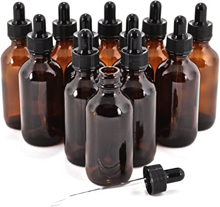 Vivaplex, 12, Amber, 2 oz Glass Bottles, With Glass Eye Droppers