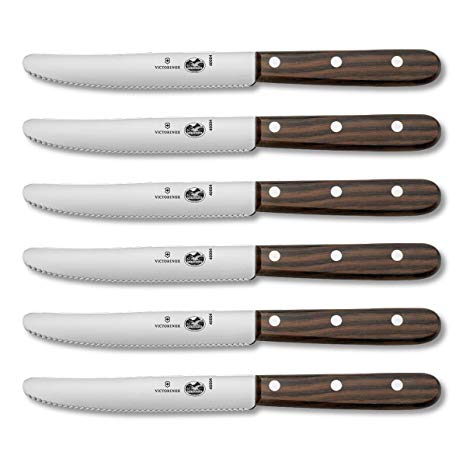 Victorinox 5-1/4-Inch Wavy-Edge Round-Tip Steak Knife, Set of 6, Rosewood Handles