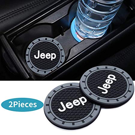 HEY KAULOR 2Pcs 3 inch Vehicle Travel Auto Cup Holder Insert Coaster Mat for Jeep Grand Cherokee Wrangler Compass Cherokee Renegade Patriot Grand Comander Decoration,etc All Models