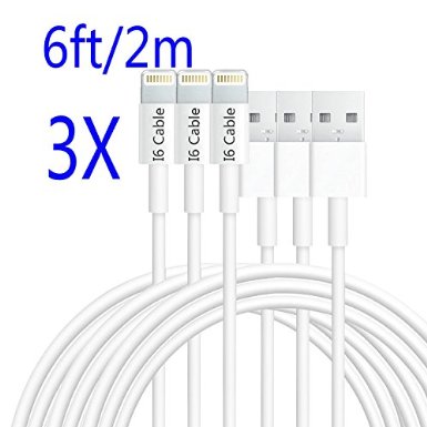 iPhone CableI6 CableTM 3-Pack 6Ft2m Extra Long Lightning To USB Cable iPhone 5 Cable iPhone 6 Cable 8-Pin Lightning Cable for iPhone 6 iPhone 6Plus 5 5s iPad Air iPad mini iPad 5