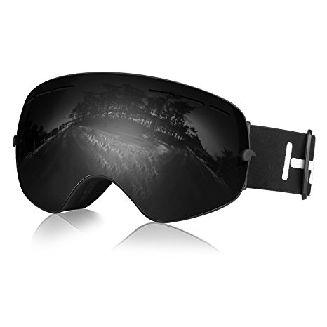 Ski Goggles, Hicool Pro Ski Snowboard Skating Goggle with Mirrored Lens Anti-fog UV Protection Detachable Wide Spherical Goggle Lens