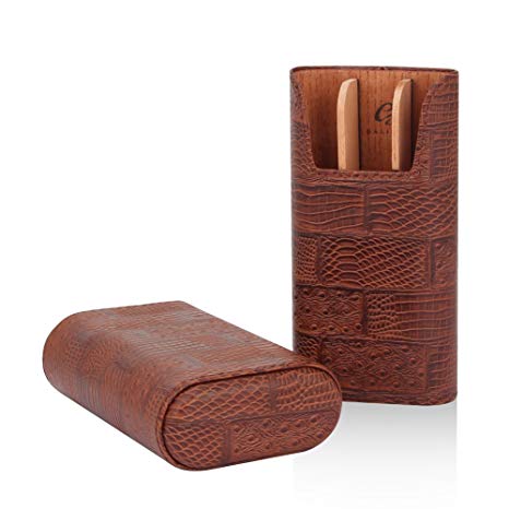 GALINER Cigar Case Genuine LeatheCedar Wood Lined Cigar Holder 60 Gauge Cigar Portable Travel Box 3 Cigars Mini Humidor (Brown)