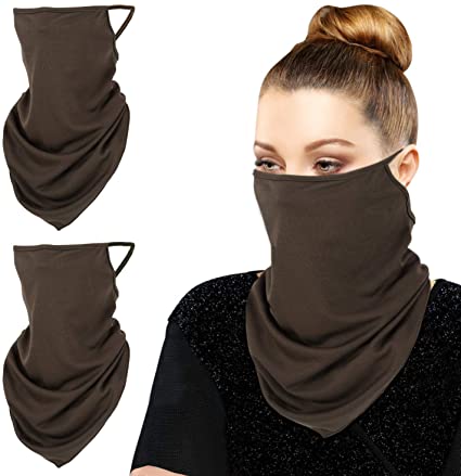 MoKo Scarf Mask Bandana with Ear Loops 3 Pack, Neck Gaiter Balaclava UV Sun Protection Face Mask for Dust Wind Outdoors Motorcycle Cycle Bandana Headband for Women Men