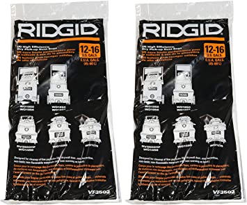 Ridgid VF3502 High Efficiency, Dry Pickup Dust Bags for 12 - 16 Gallon Ridgid Wet / Dry Vacuums (2 X Pack of 2)
