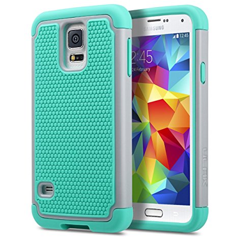 Galaxy S5 Case, ULAK Slim Hybrid Shockproof Silicone Rugged Hard Plastic Case Protective Cover Shell For Samsung Galaxy S5 S V I9600 (5.1" inch) 2014 Release - Gray   Mint Green