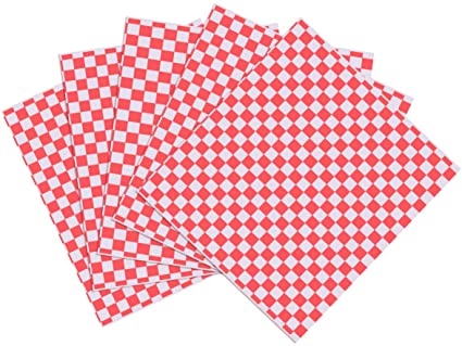 DOITOOL 100 Sheets Deli Sandwich Wraps, Red and White Checkered Dry Wax Deli Paper, Grease Resistant Food Wrapping Papers Basket Liners for Plastic Food Basket, Wrapping Bread and Sandwiches