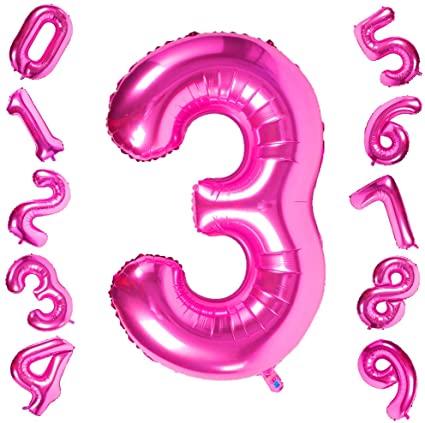 Pink 3 Balloons,40 Inch Birthday Foil Balloon Party Decorations Supplies Helium Mylar Digital Balloons (Pink Number 3)