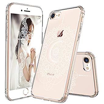 iPhone 7 Case, iPhone 8 Clear Case, MOSNOVO White Moon Henna Mandala Lace Pattern Printed Clear Design Plastic Back Case with Soft TPU Bumper Protective Cover for iPhone 7 (2016) / iPhone 8 (2017)