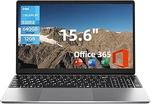 15.6 Inch Laptop with Office 365, 12GB RAM, 640GB Storage, 5305U Processor, HD Display, Newest Windows 11 Laptops Computer, Wi-Fi 5, Numpad, USB3.0, Type-C, Long Battery Life.