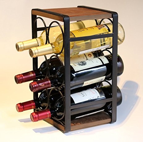 Soduku Metal&Wood Countertop Wine Rack 6 Bottles No Need Assembly