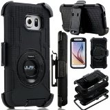 ULAK Hybrid Rugged Three Layer Holster Case with Built-in Rotating Kickstand and Belt Swivel Clip for Galaxy S6 - Black